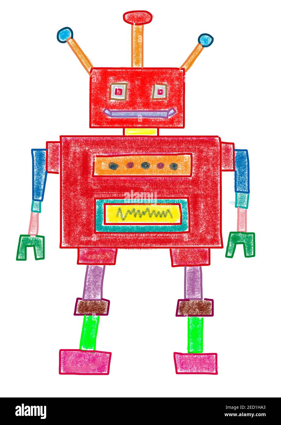 Naive Illustration, Kinder Zeichnung, bunte Roboter, Österreich Stockfoto