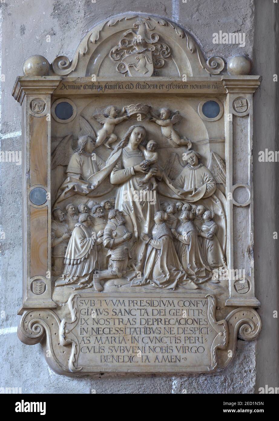 Epitaph eines Schutzmantels Madonna der Gotzmann von der Bueg Familie c. 1520, St. Michael Kirche, Neunkirchen am Brand, Franken, Bayern Stockfoto