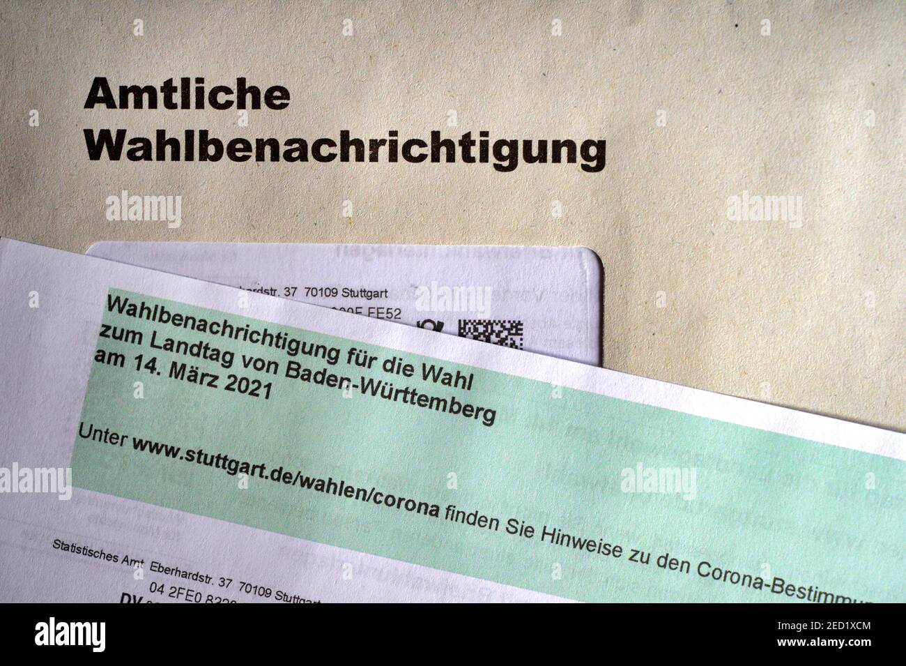 Offizielle Wahlbenachrichtigung, Landtagswahl Baden-Württemberg am 14,03.2021, Deutschland Stockfoto