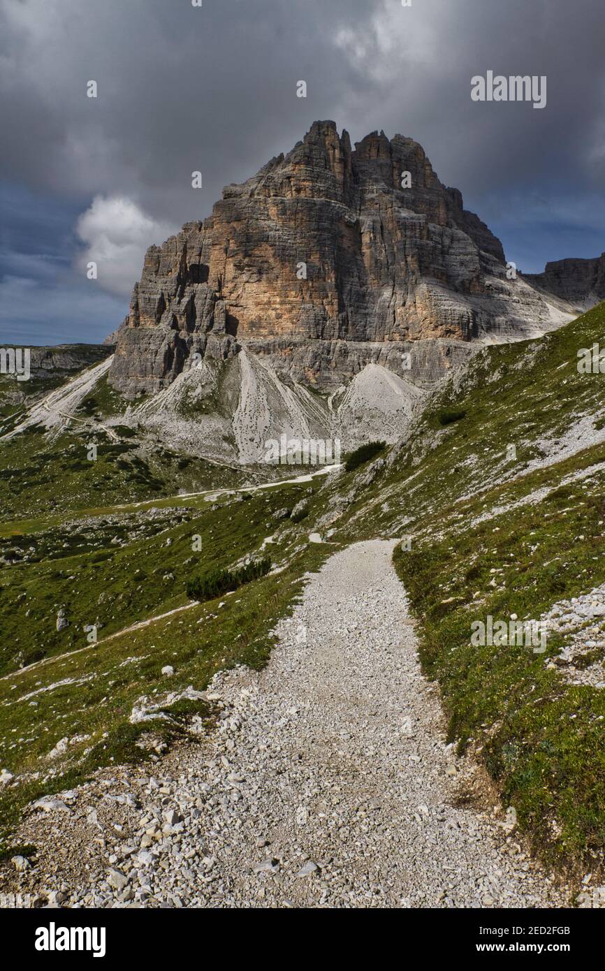 Drei Lavaredo-Gipfel in den Dolomiten Stockfoto