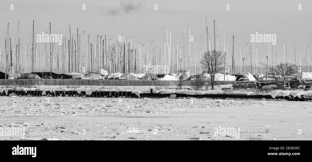 Winter Hafen Segelboot Lagerung Stockfoto