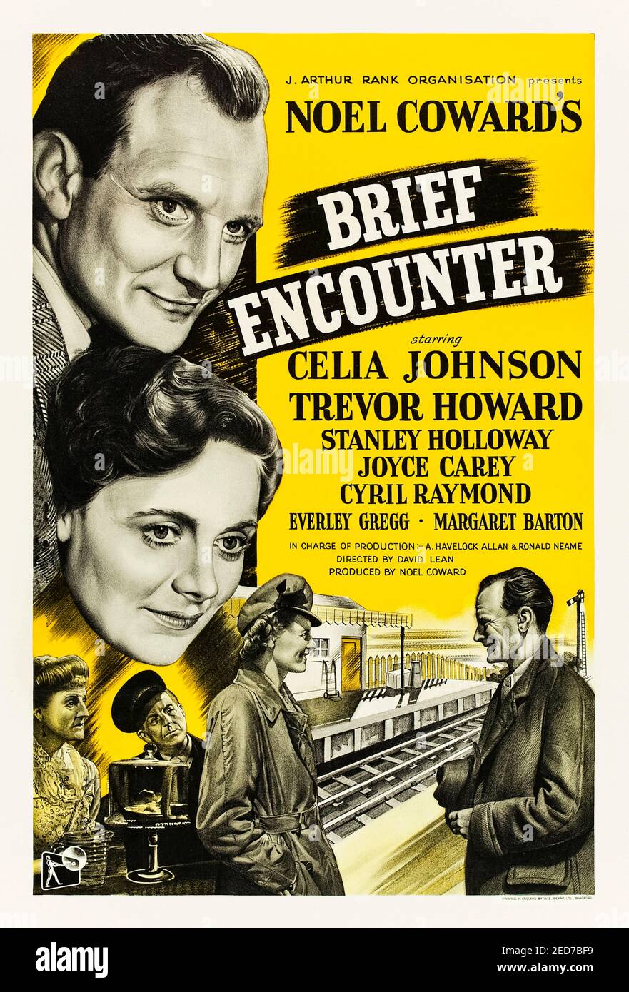 Kurze Begegnung (1945) von David Lean mit Celia Johnson, Trevor Howard und Stanley Holloway. Eine Adaption von Noël Cowards Stück über eine Frau, die versucht hat, ihren Mann nach einer zufälligen Begegnung am Bahnhof zu betrügen. Foto von vollständig restauriertem Leinenrücken Original 1945 UK-Poster mit einem Blatt. Quelle: BFA/Eagle-Lion Distributors Stockfoto