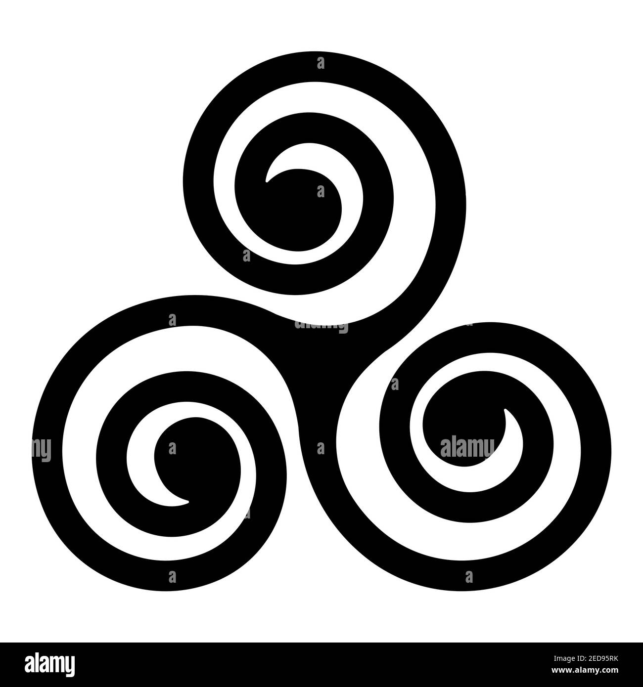 Schwarze Keltische Triskelion Spiralen über der weißen. Dreifache Helix mit zwei, drei Umdrehungen. Motive verdreht und verbunden Spiralen, zeigt drehende Stock Vektor