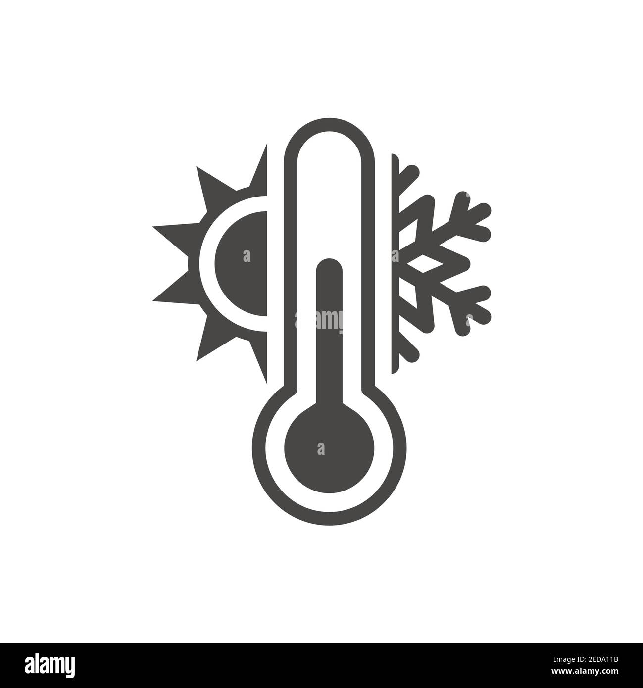 Thermometer mit Sonnen- und Schneeflocken-Symbol. Vektor Wetter oder Meteorologie Symbol. Stock Vektor