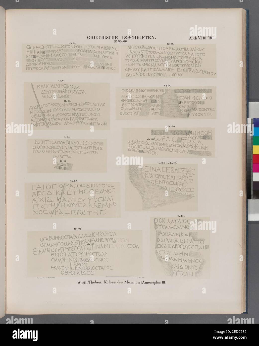 Griechische Inschriften Nr. 93-106- Westl. Theben (Western Theben). Koloss des Memnon (Amenophis III) Stockfoto