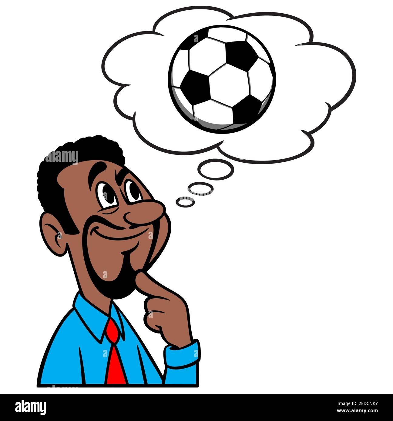 Mann, der über Fußball denkt - EINE Karikatur Illustration eines Mannes, der über Fußball-Spiel denkt. Stock Vektor