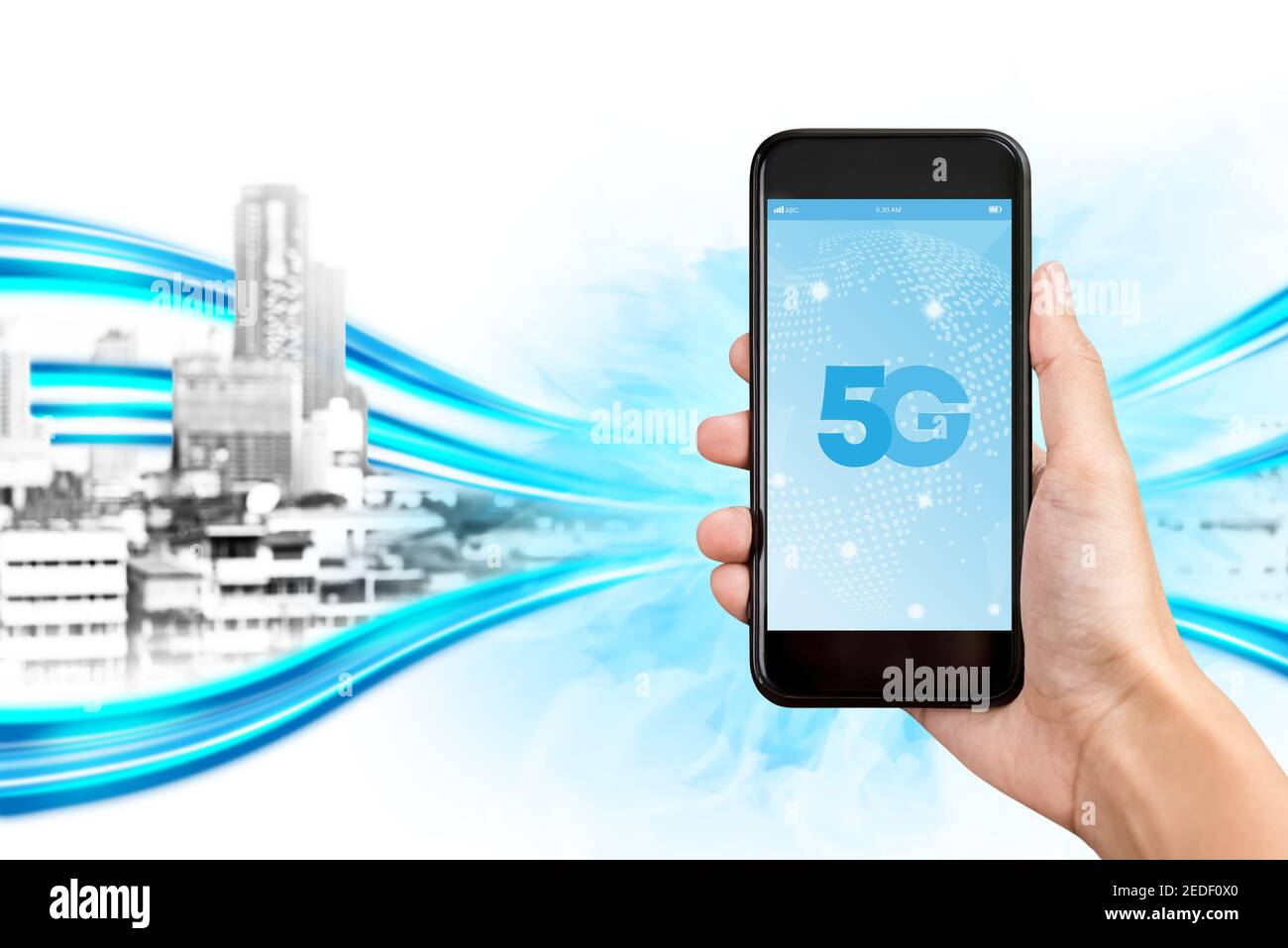 5G High-Speed mobile Verbindung Technologie Signal-Symbol auf Smart Telefonbildschirm Stockfoto