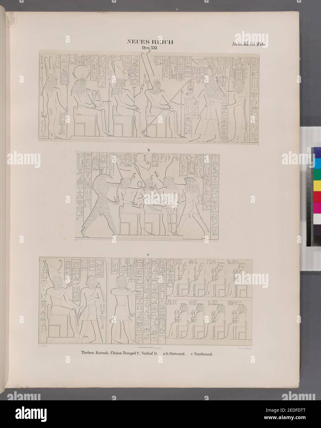 Neues Reich. Dynastie XXI. Theben (Theben). Karnak. Chôns-Tempel T., Vorhof D.- a. B. Ostwand; c. Nordwand Stockfoto