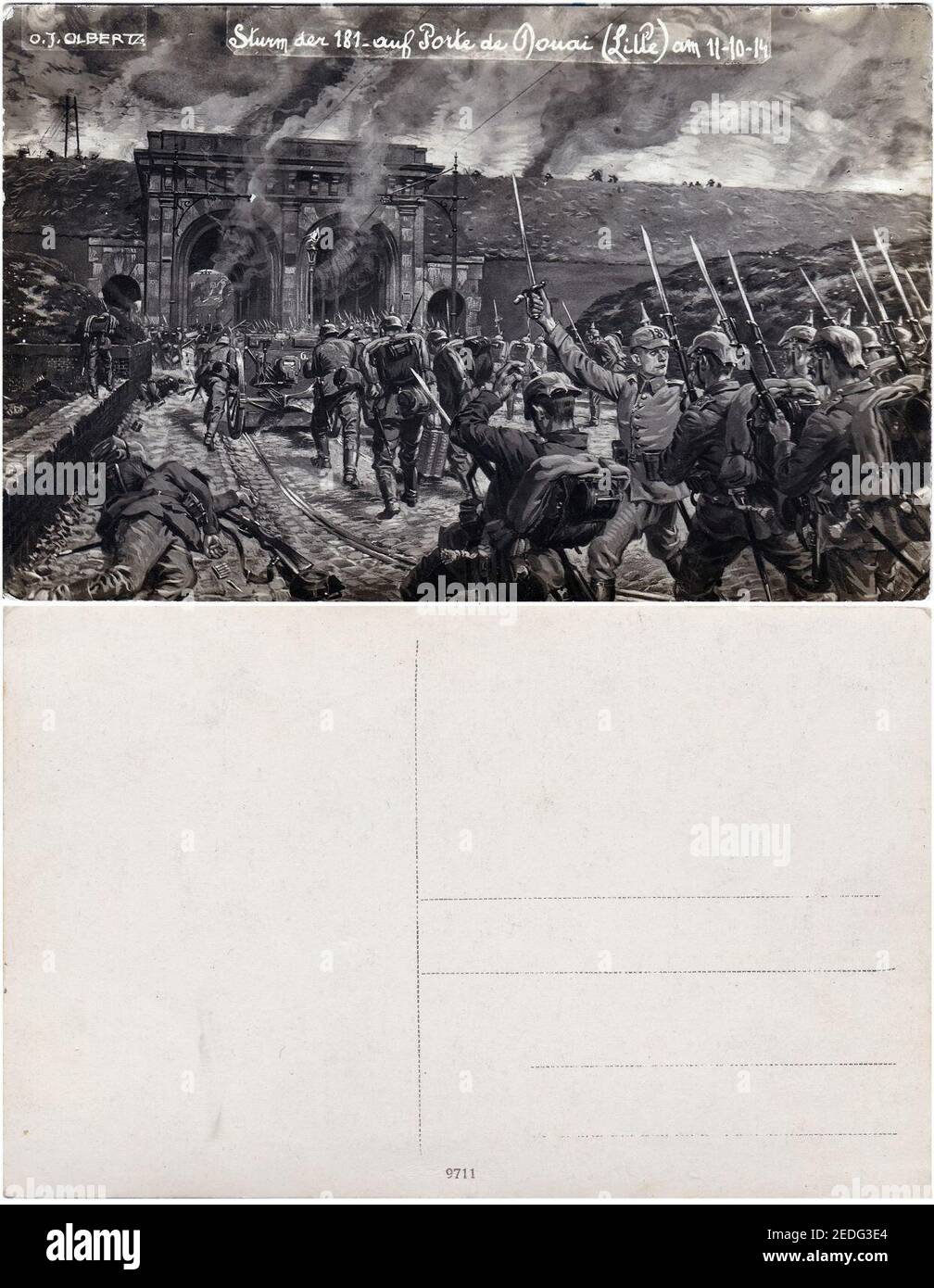 O. J. Olbertz – Sturm der 181. Auf Porte de Douai (Lille) am 12. Okt,1914 – V-R Stockfoto