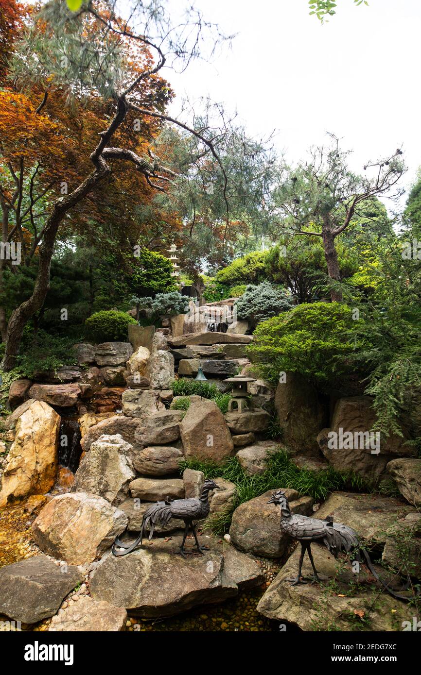 Der japanische Garten in Hillwood, dem Anwesen der Marjorie Merriweather Post in Washington, DC, USA. Stockfoto