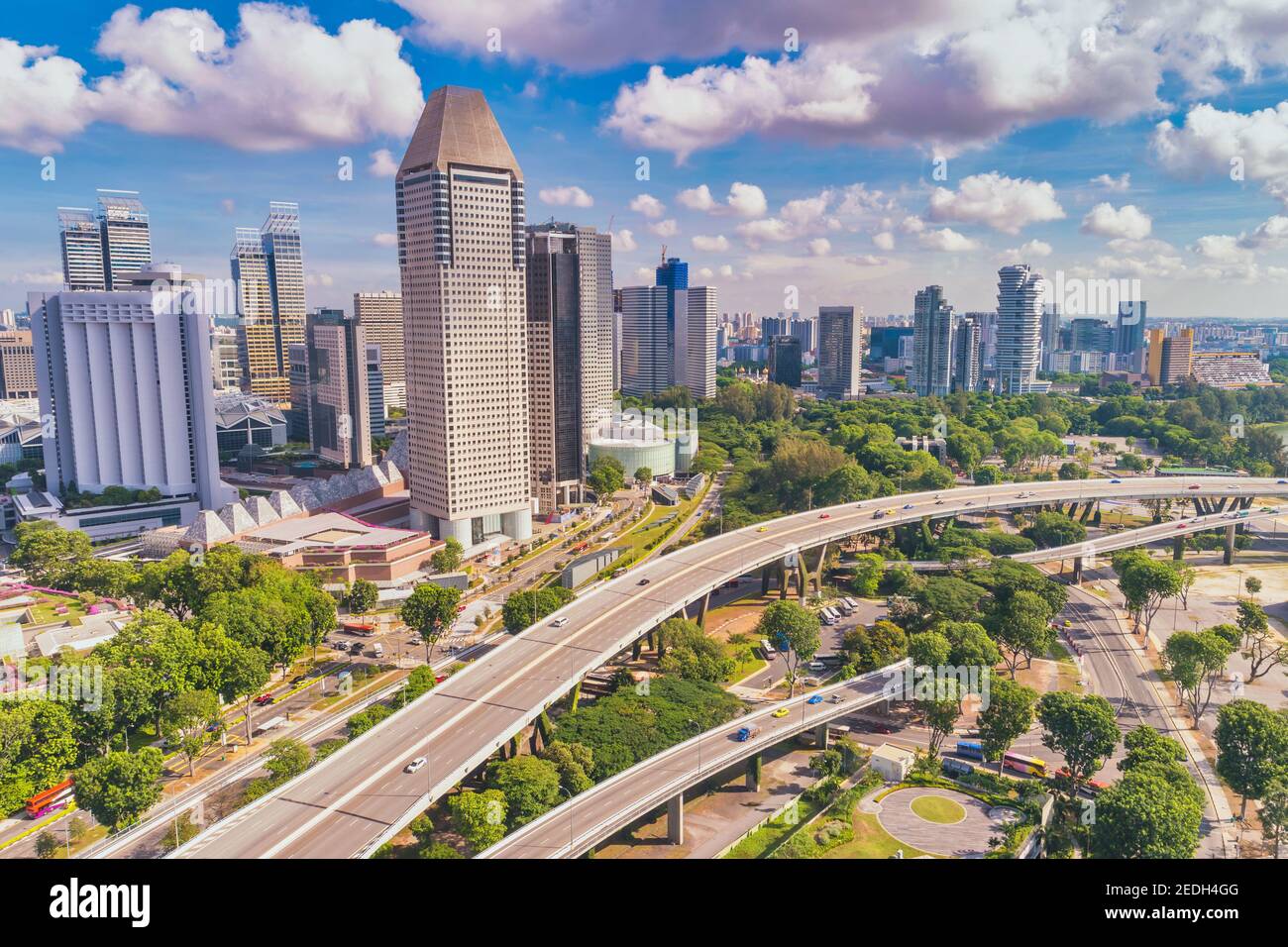 Singapur, Skyline der Stadt im Geschäftsviertel Marina Bay mit Blick auf die Stadt Stockfoto