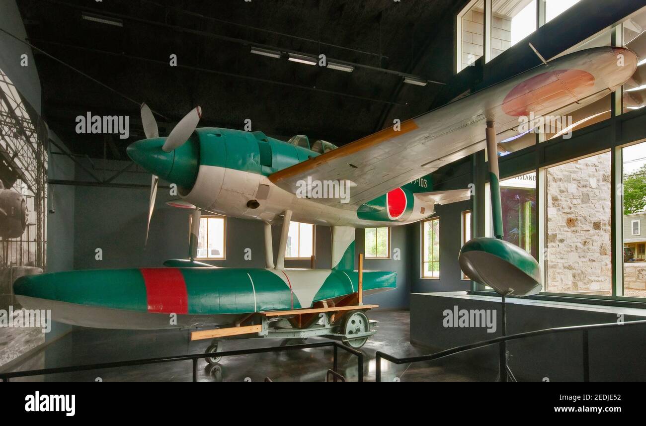 Kawanishi N1K1 ‘Kyuofu’ Rex, WW2 japanisches Float-ausgerüstetes Seeplane (Wasserflugzeug-Kämpfer), ausgestellt in der George H W Bush Gallery im National Museum of the Pacific war in Fredericksburg, Texas, USA Stockfoto