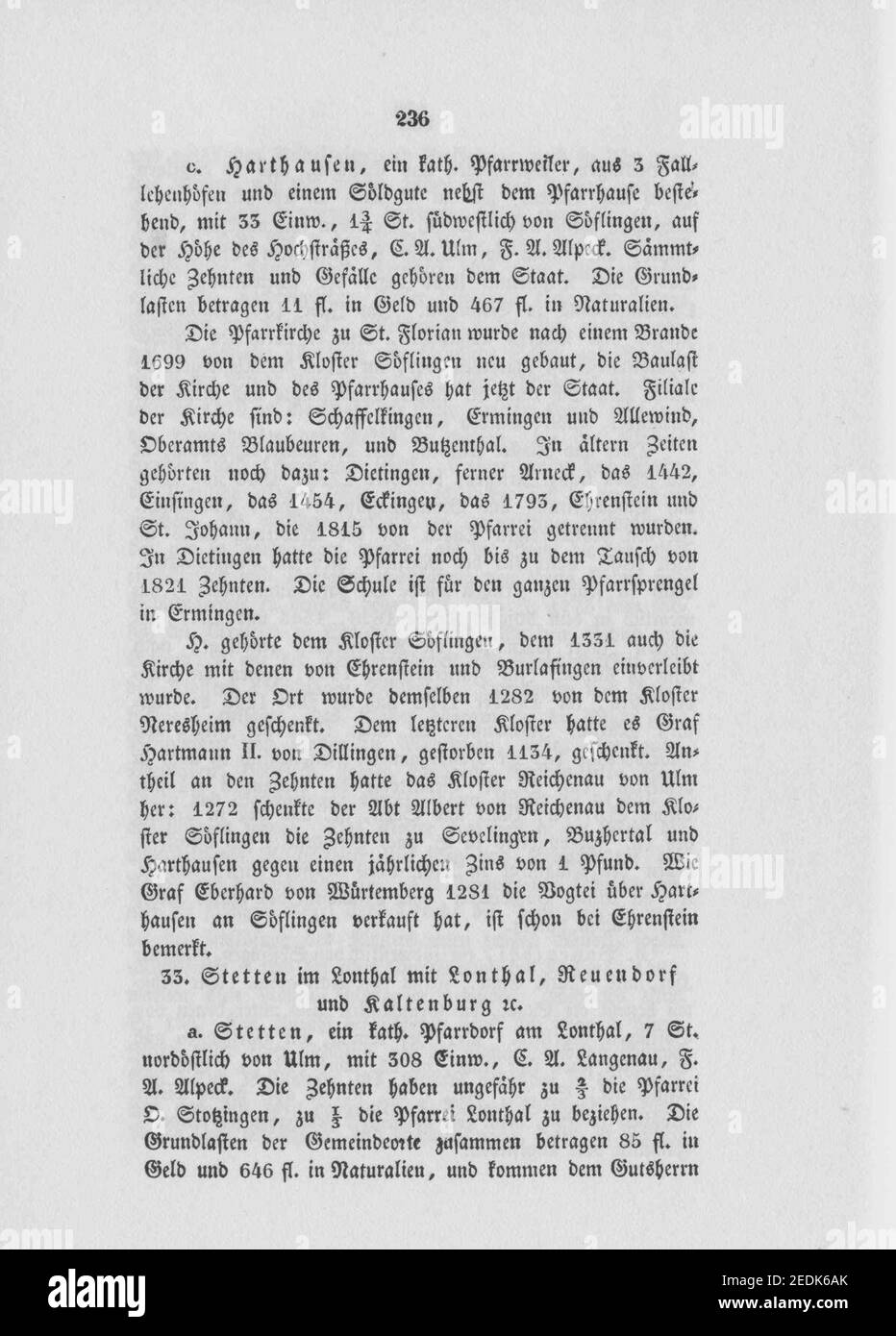 Oberamt Ulm Seite 236. Stockfoto