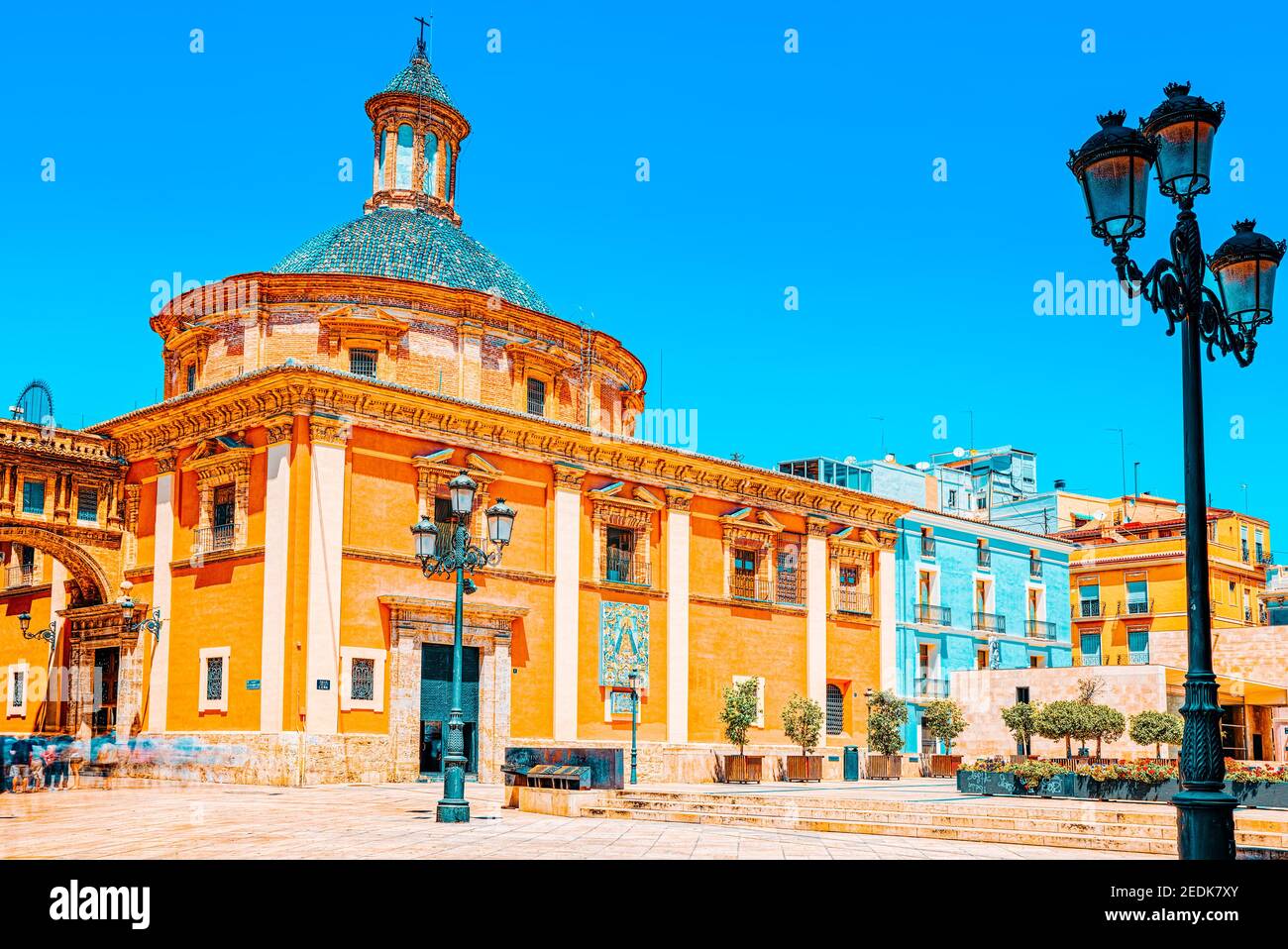 Valencia, Quadrat der Jungfrau Maria und der Basilika der Gottesmutter hilflos, Almoina. Spanien. Stockfoto