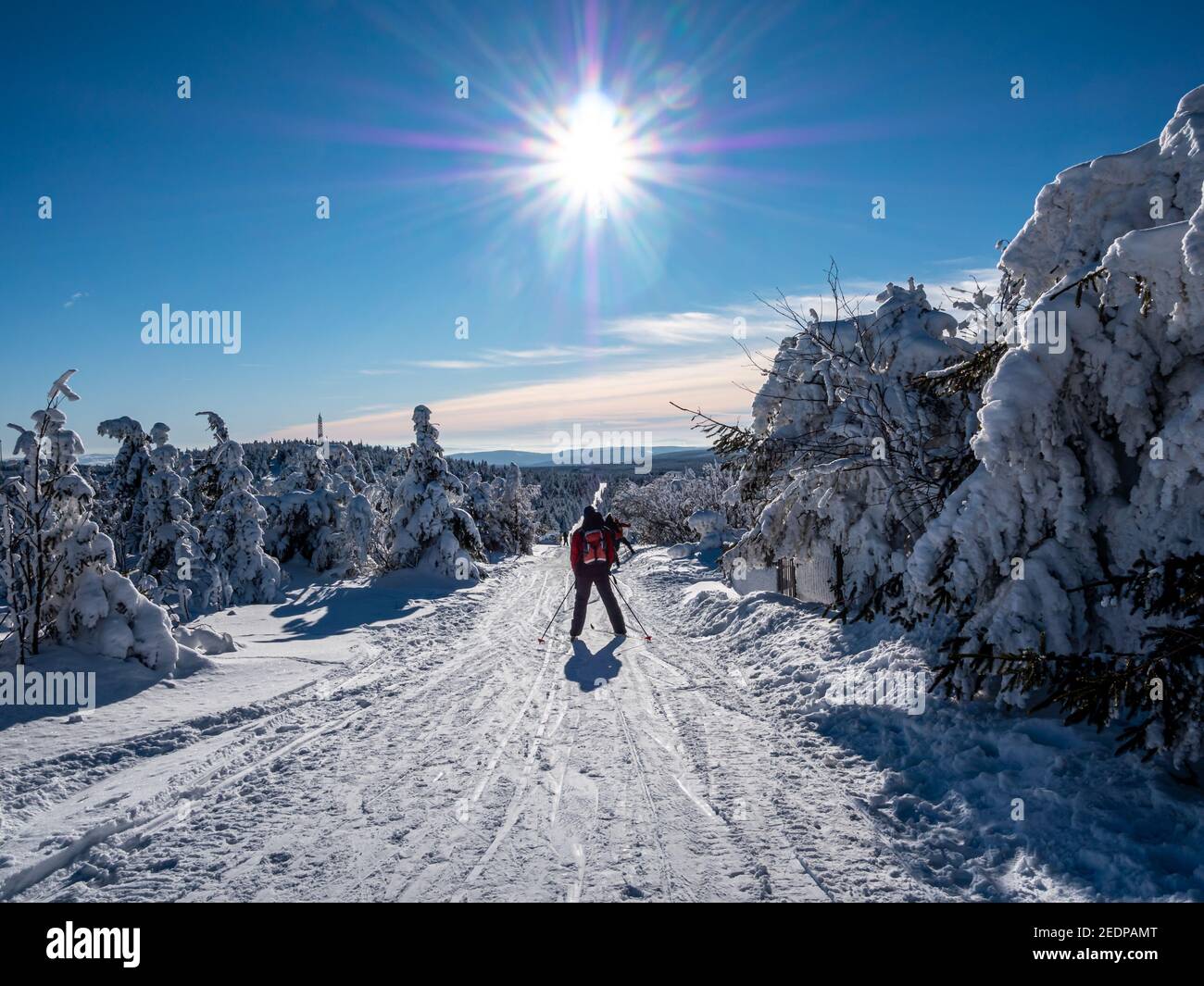 Wintersportler auf dem Fichtelberg in Sachsen, Erzgebirge Stockfoto