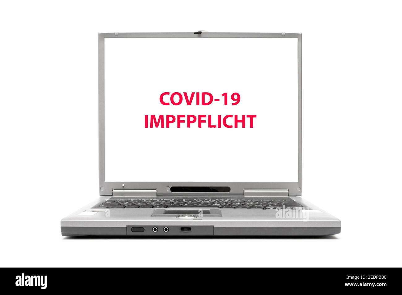 Laptop-Schriftzug Covid-19, Impfpflicht, Deutschland Stockfoto