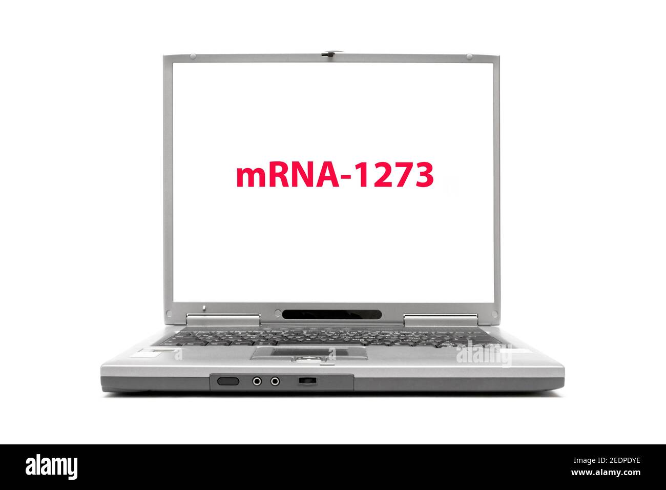 Laptop mit dem Wort mRNA-1273 auf dem Bildschirm, Codename des Covid-19-Impfstoffs von Moderna Stockfoto