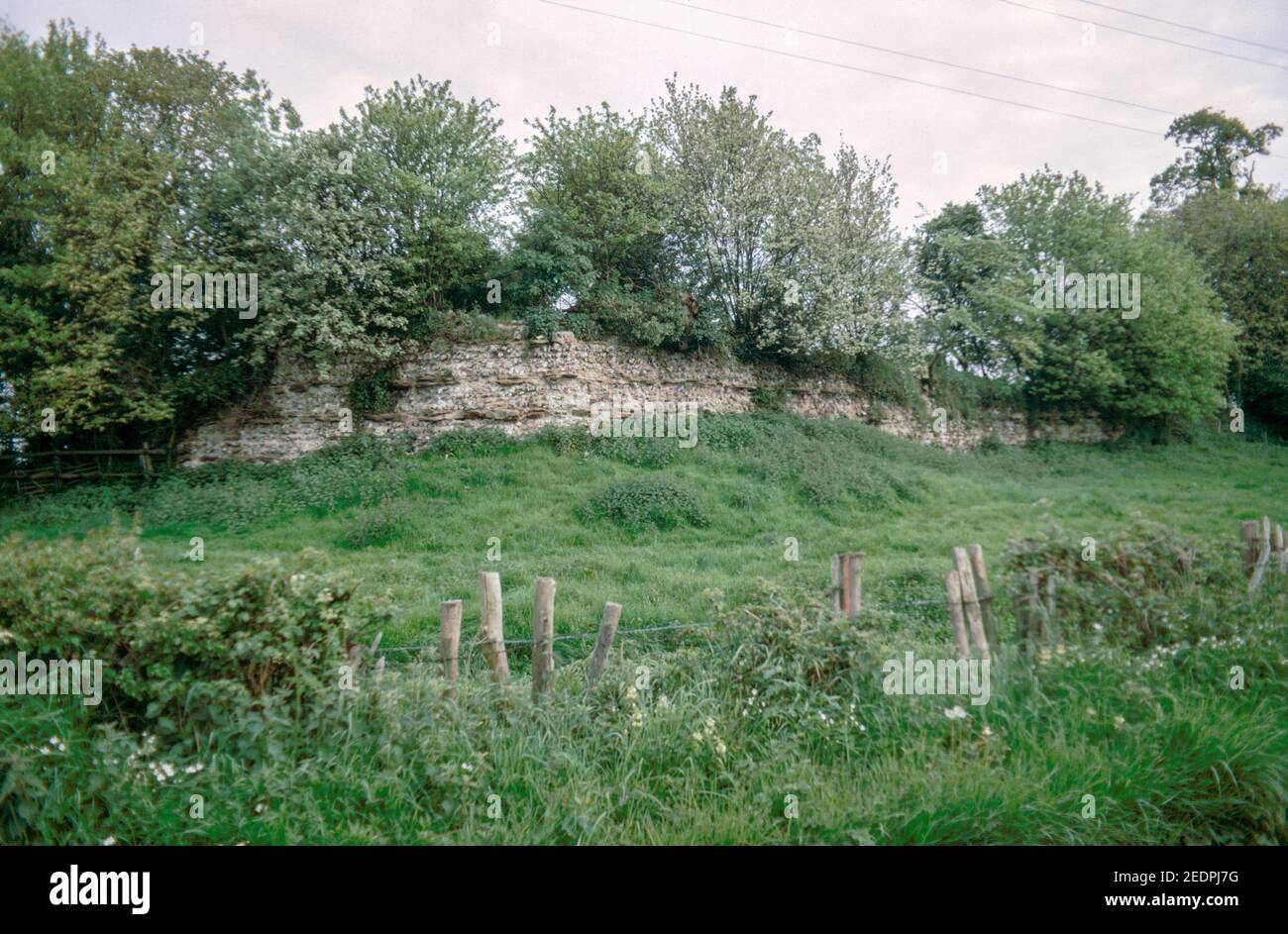 Ruinen der Mauern der römischen Stadt Calleva Atrebatum in Silchester, Hamphire, England. Archivscan von einem Dia. August 1971. Stockfoto