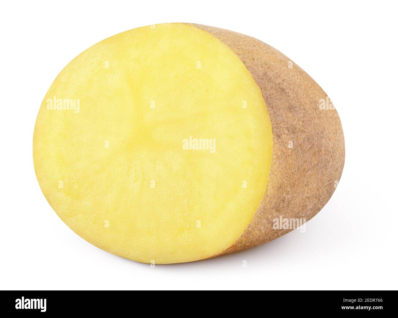 Die Hälfte der Kartoffel isoliert auf weißem Hintergrund mit Beschneidungspfad Stockfoto