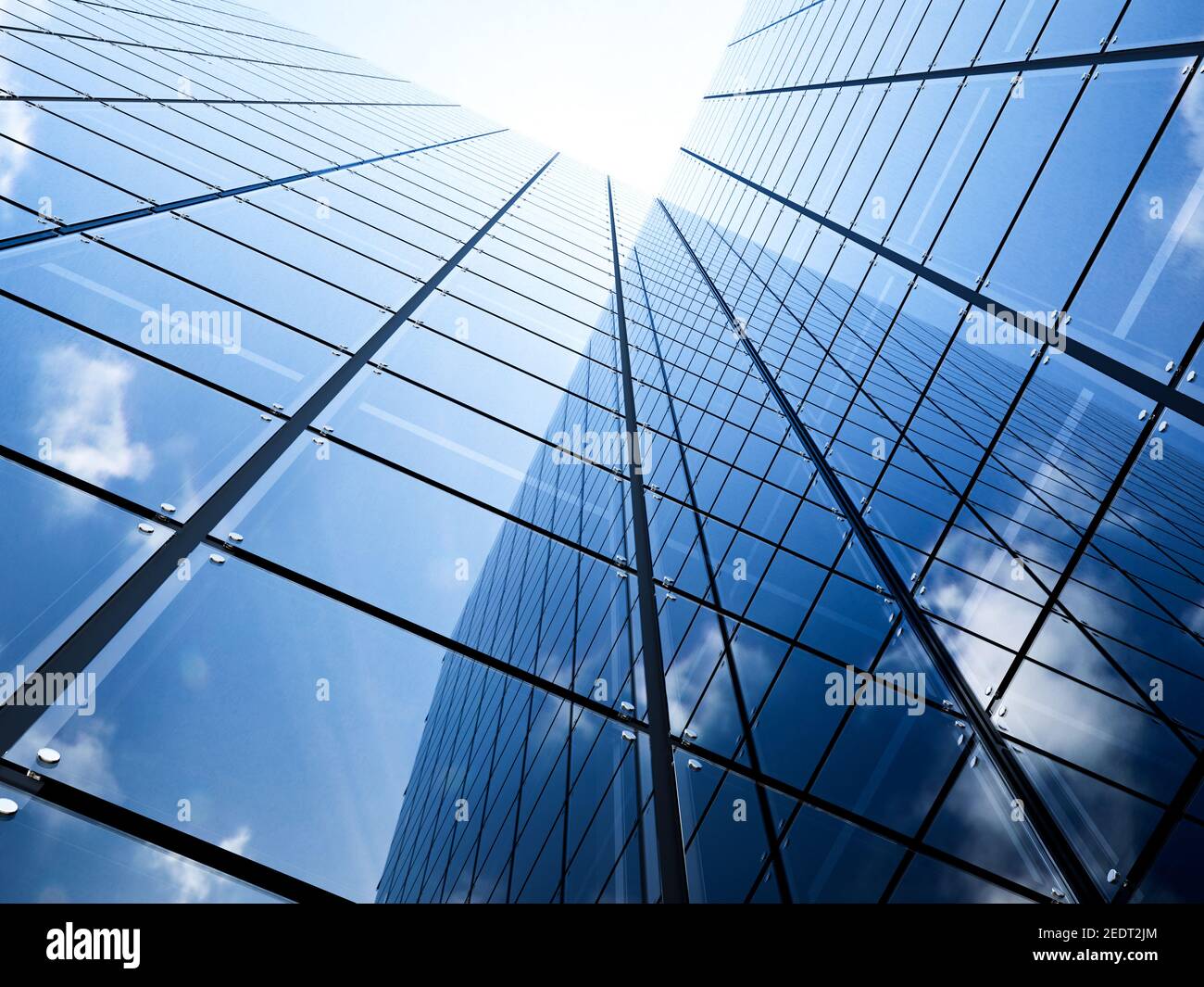 Wolkenkratzer. Moderner Wolkenkratzer mit Blick auf den niedrigen Winkel. 3dnrendering Abbildung Stockfoto