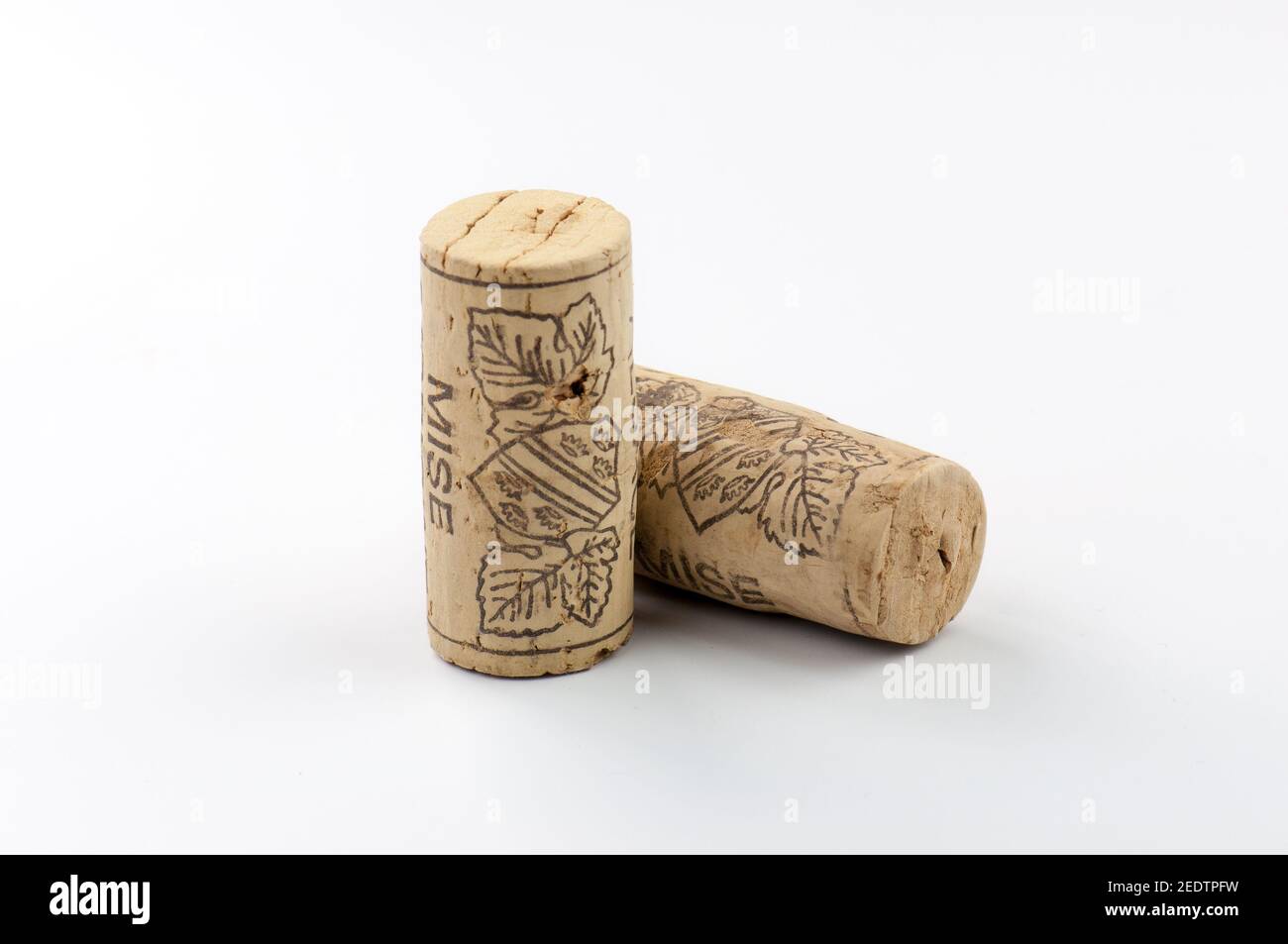 Korken auf weißem Hintergrund Stockfoto