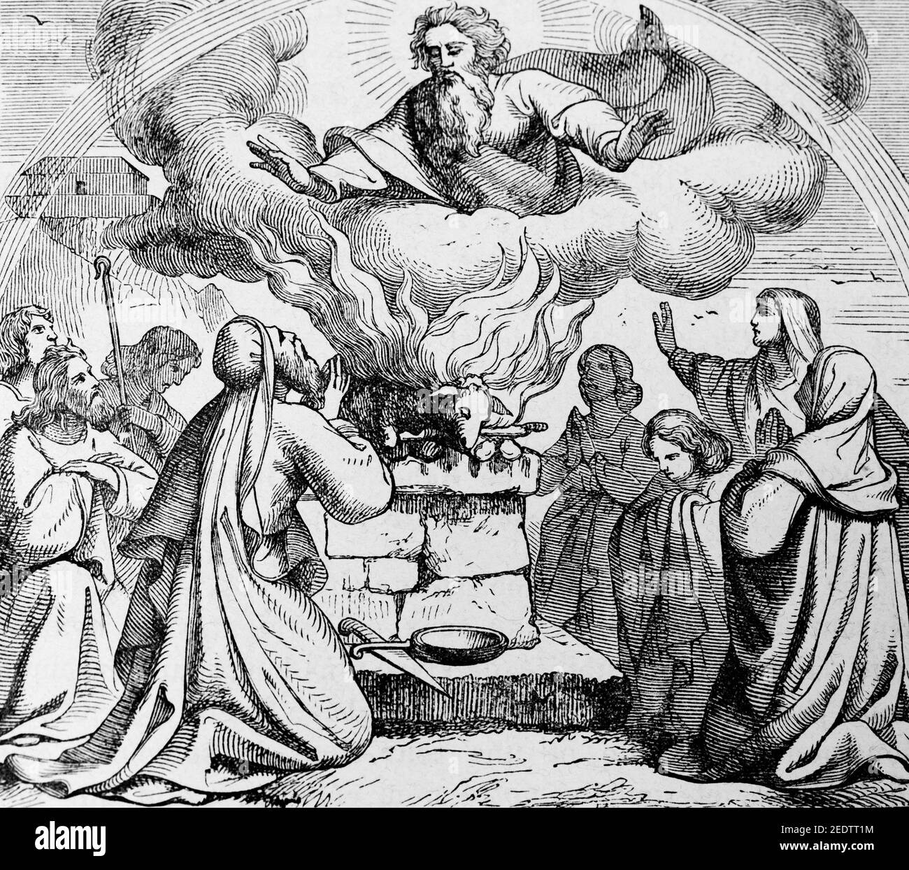 Noahs Opfergabe und seine Nachkommen, Histoire Biblique´L´s Ancien Testament, Stockfoto
