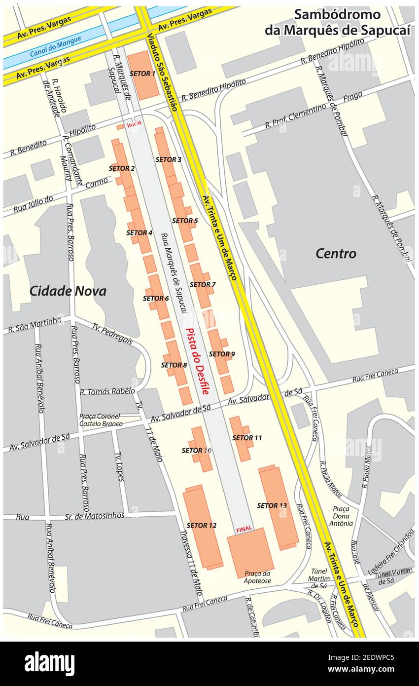 Vektorkarte der Sambadrome Arena in Rio de Janeiro, Brasilien Stock Vektor