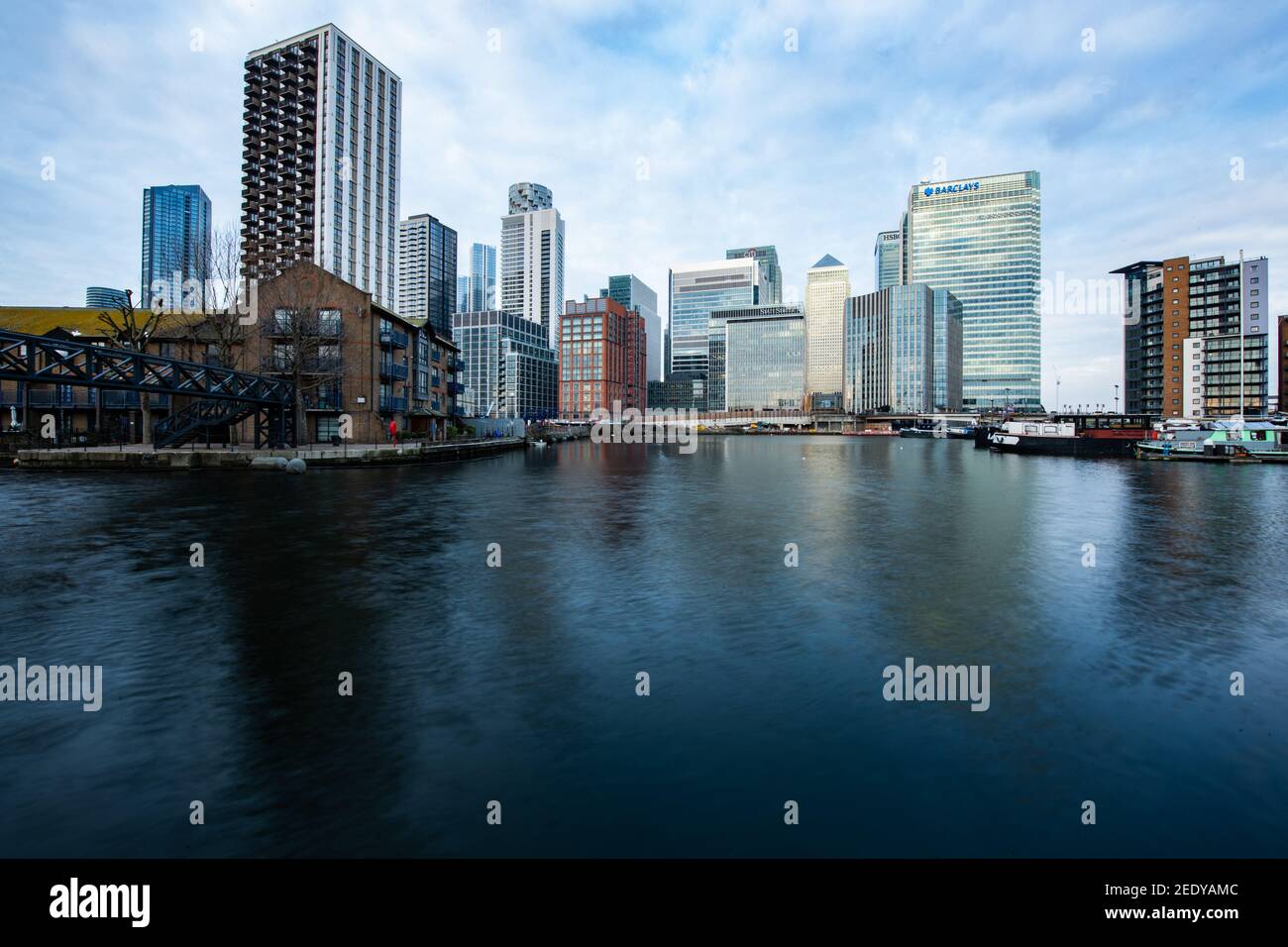 Die Wolkenkratzer von Canary Wharf, Londons Finanzhauptstadt Stockfoto