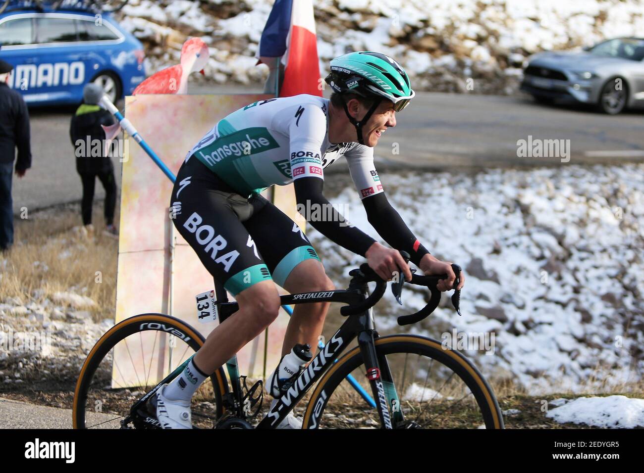 Patrick Konrad von BORA - hansgrohe während der Tour de la Provence, Etappe 3, Istres Ã¢Â&#x80;Â&#X93; Chalet Reynard ( Mont Ventoux ) am 13. Februar 2021 in BÃ©doin, Frankreich - Foto Laurent Lairys / DPPI / LiveMedia Stockfoto