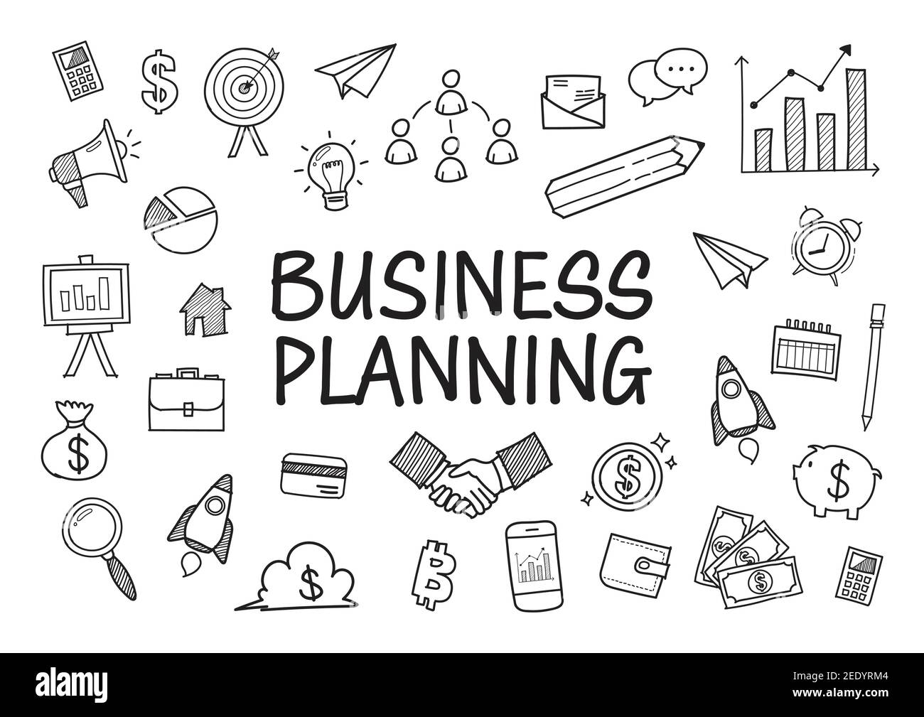 Business-Kritzeleien handgezeichnete Symbole. Vektorgrafik Stock Vektor