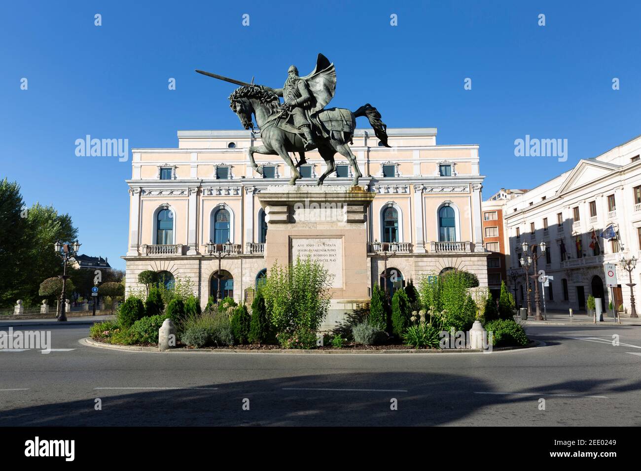Bronze Reiterstatue und Denkmal für den Cid Campeador in der Stadt Burgos. Spanien. Stockfoto