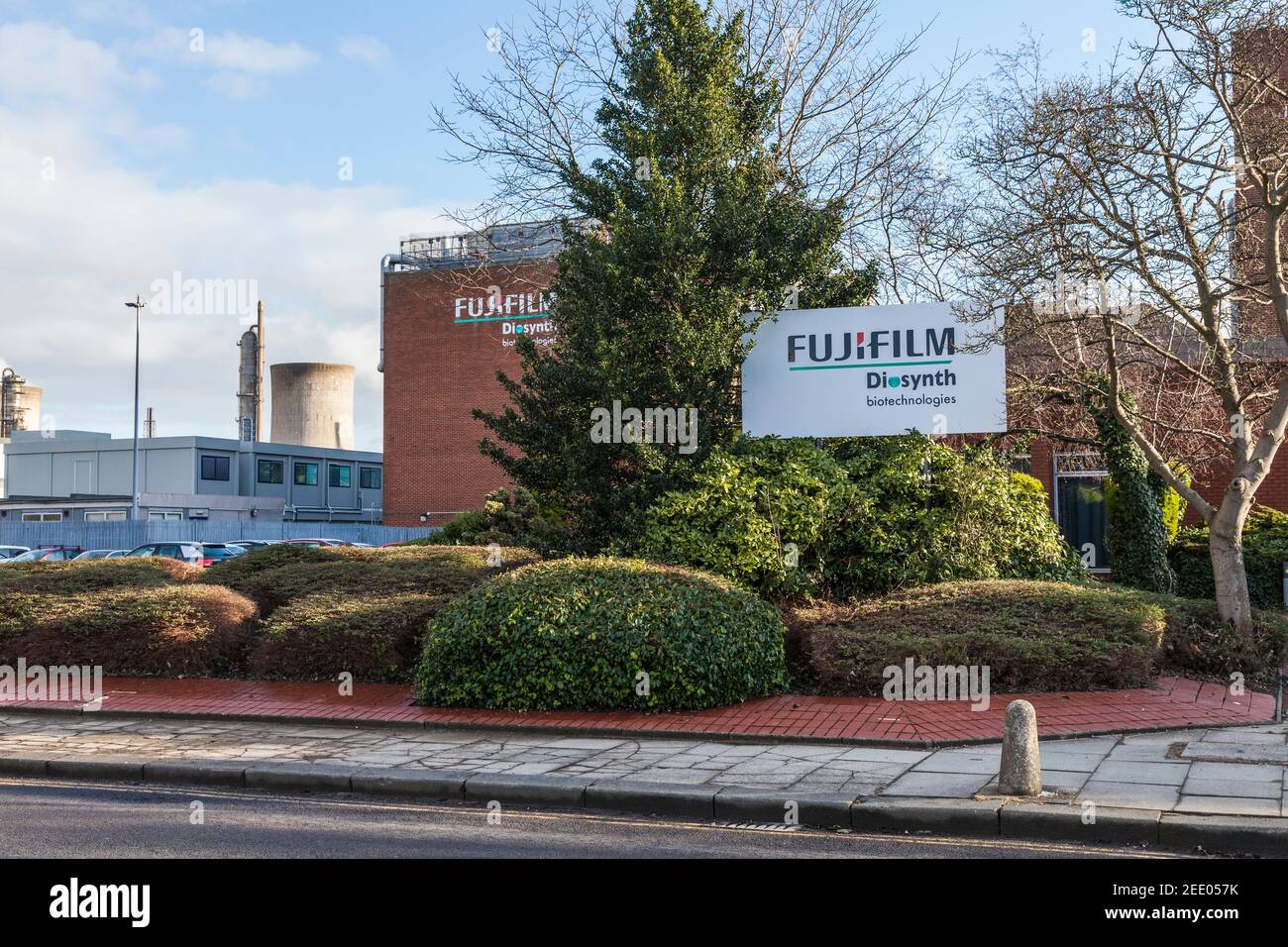 Stockton on Tees, UK,15th. Februar 2021. Das Unternehmen Fujifilm Diosynth Biotechnologies wurde kürzlich von Premierminister Boris Johnson besucht. Das Unternehmen produziert 60 Millionen Dosen des Novavax-Impfstoffs für Großbritannien. Kredit David Dixon /Alamy Stockfoto