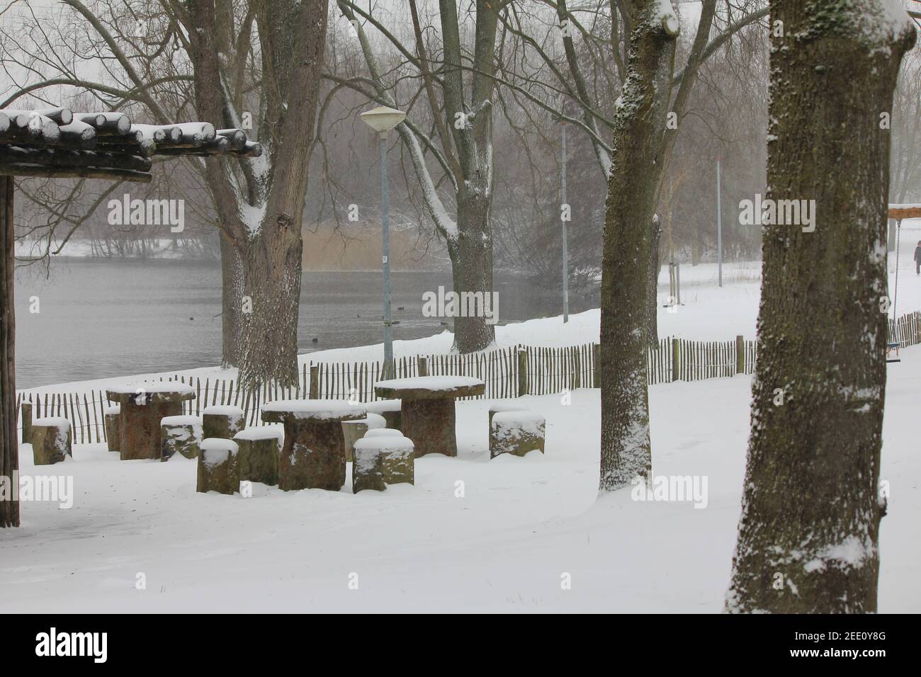 Winter im Stadtpark Staddijk Stockfoto