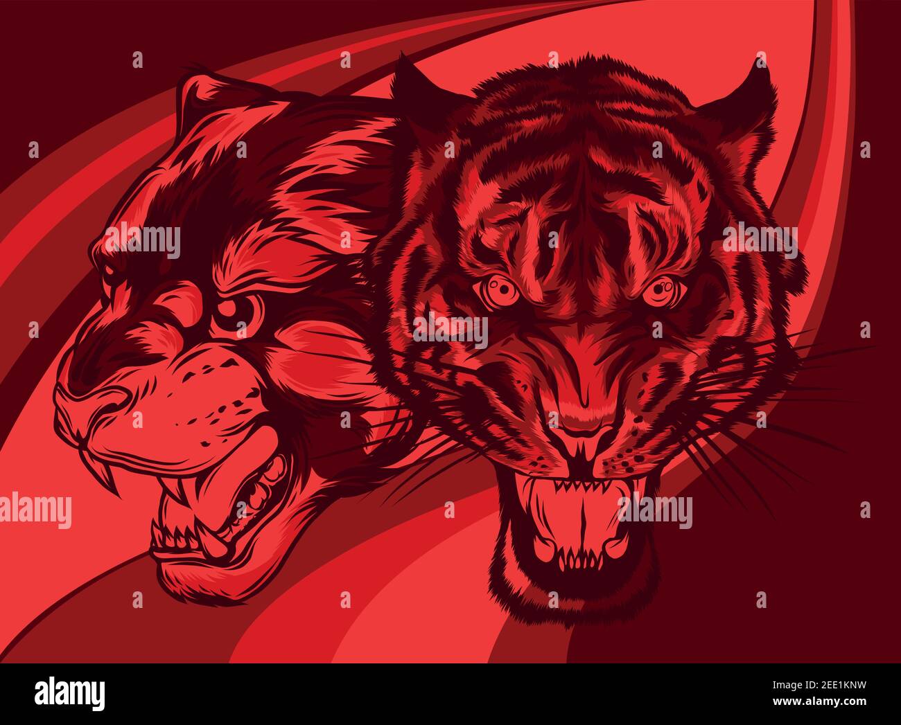 Kombinierte Gesichter von Löwen und Tiger. Vector Illustration Stock Vektor