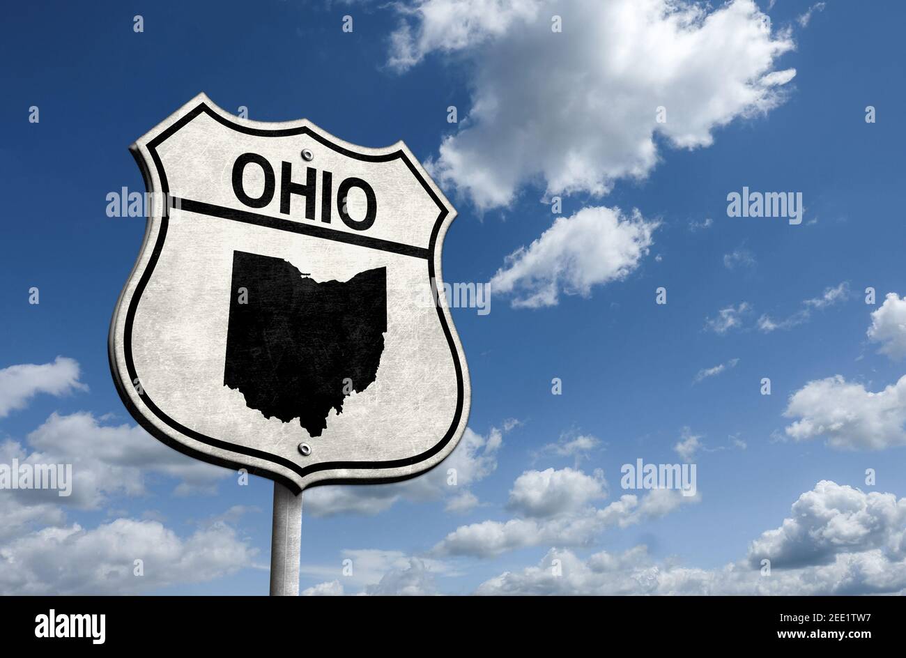 Straßenschild in Richtung US State of Ohio Stockfoto