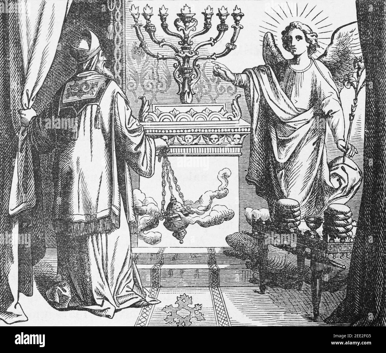 Ankündigung der Geburt Johannes des Täufers, Szene des Neuen Testaments, Histoire Biblique de L´Ancien Testament, Stockfoto
