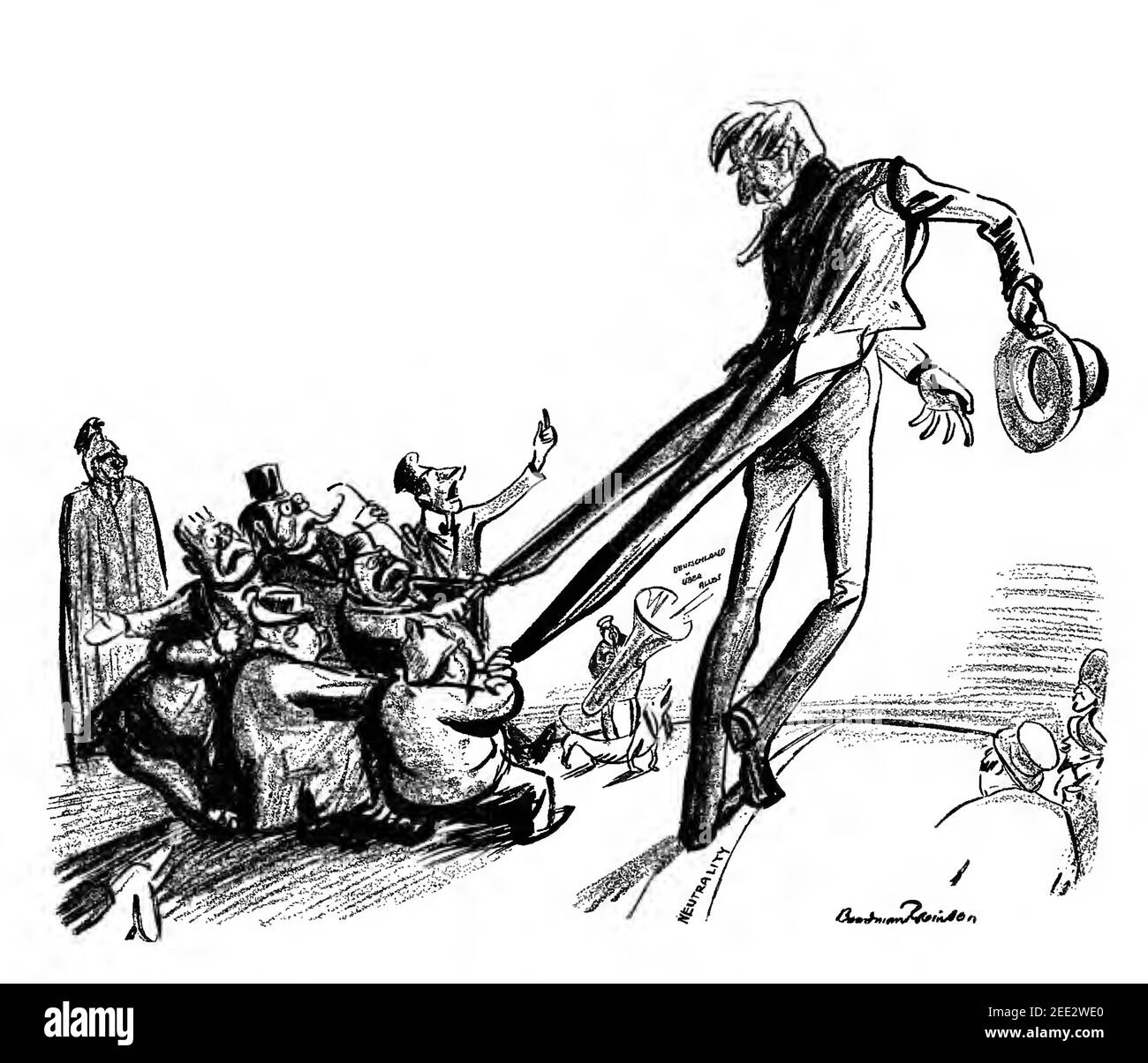 Vintage Boardman Robinson Cartoon über den Ersten Weltkrieg mit dem Titel Amerika Mit Silbentrennung (1915) Stockfoto