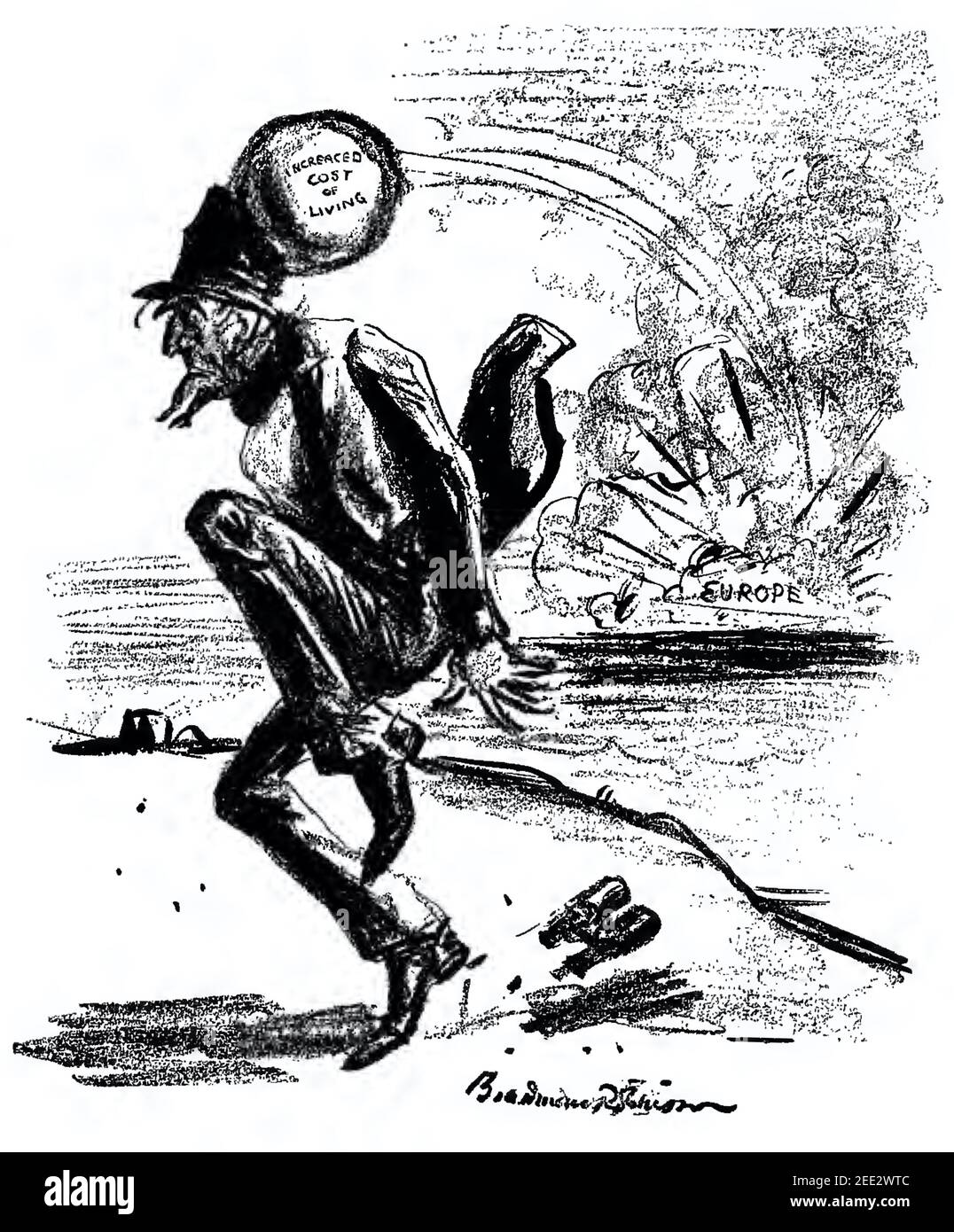 Boardman Robinson Karikatur Titel der unschuldige Zuschauer zu veranschaulichen, wie es der Mann auf der Straße, der den Preis des Krieges in erhöhten Kosten zahlt. Stockfoto Boardman Robinson Karikatur Titel der unschuldige Zuschauer zu veranschaulichen, wie es der Mann auf der Straße, der den Preis des Krieges in erhöhten Kosten zahlt. Stockfoto