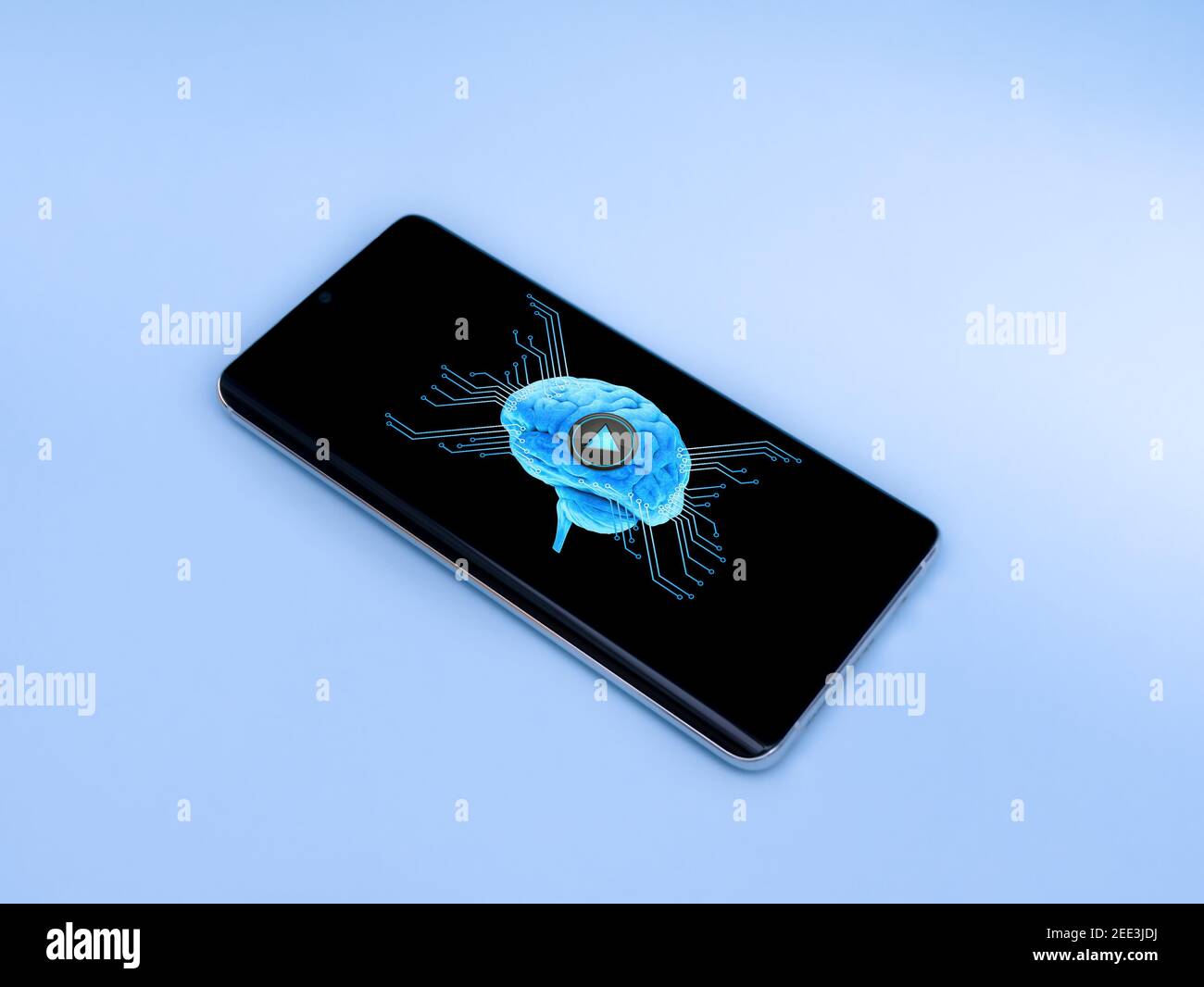 Smartphone, Mobiltelefon isoliert, Gehirnprozessor, Chip, intelligente Technologie, Medizinische App Stockfoto