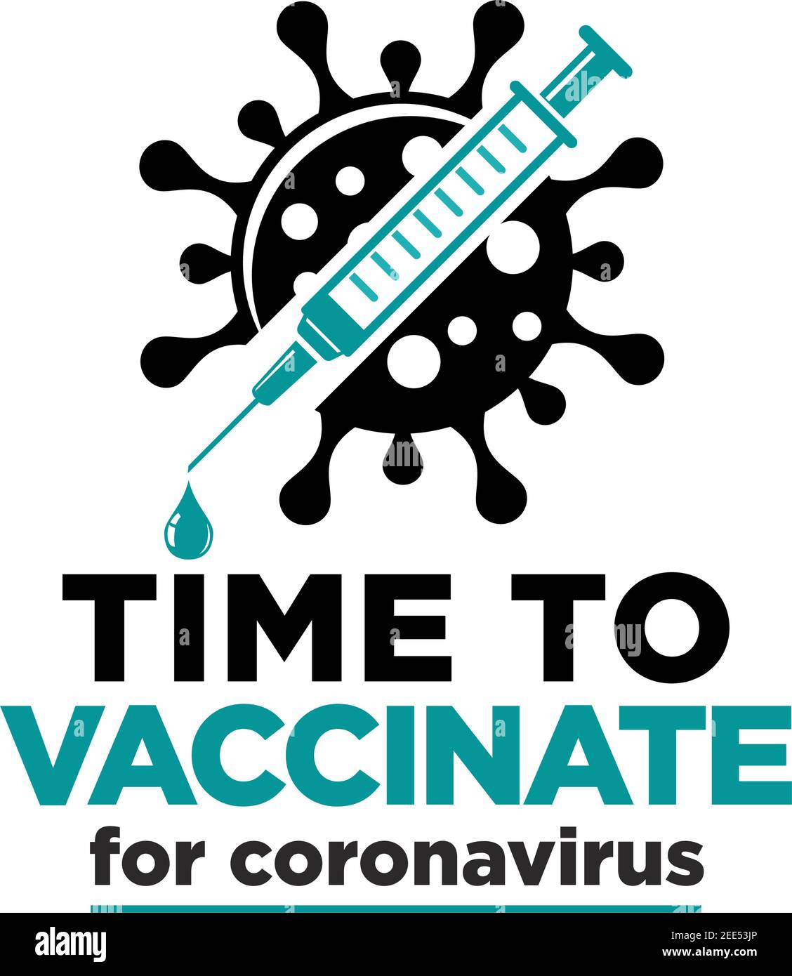 Symbol für Zeit bis zur COVID-Impfung. Vektorgrafik mit Spritze mit Impfstoff und Virus. Stock Vektor