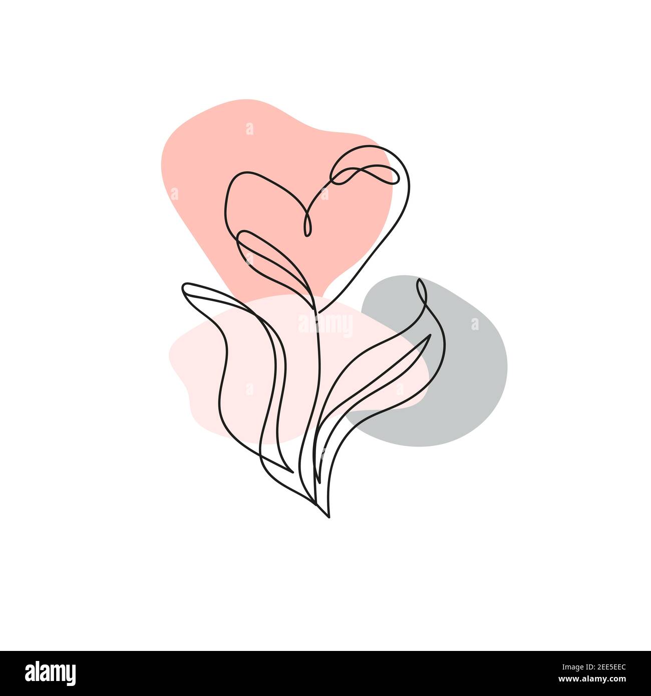 Fortlaufende Linienzeichnung. Eine Linie Blume in Form eines Herzens. Moderne lineare Kunst auf weißem Hintergrund Stock Vektor