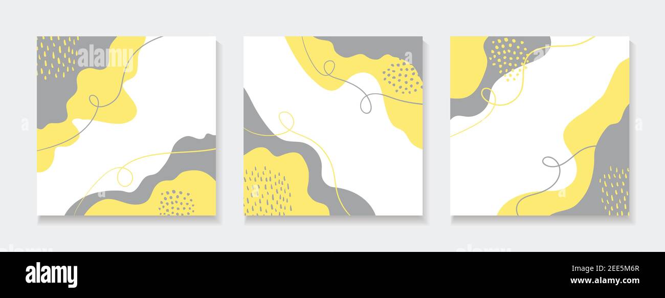 Abstrakte handgezeichnete Hintergründe für instagram, Social Media Beiträge. Vektor minimal quadratische Vorlagen in gelb, grau Farbe Stock Vektor