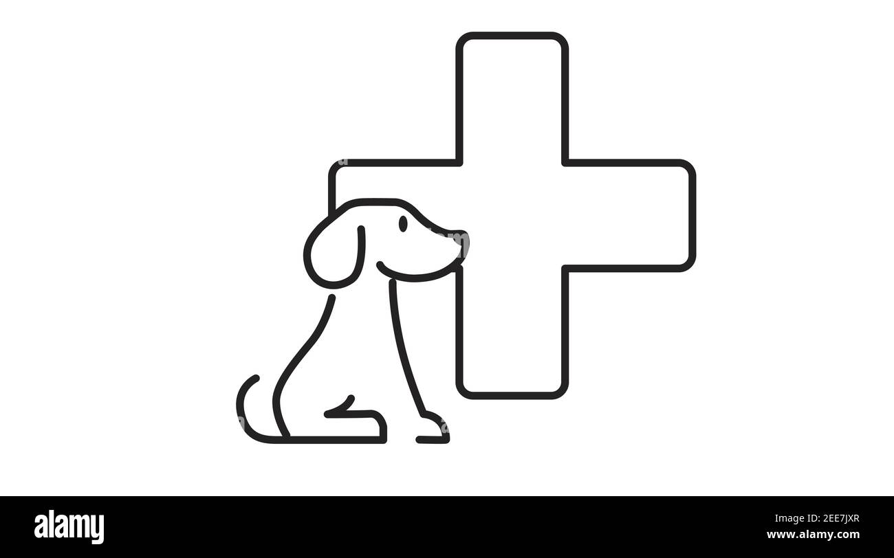 Schwarz-Weiß-Vet-Symbol mit einem Hund und einem Kreuz. Vektor isoliert Illustration eines Vet-Symbols Stock Vektor