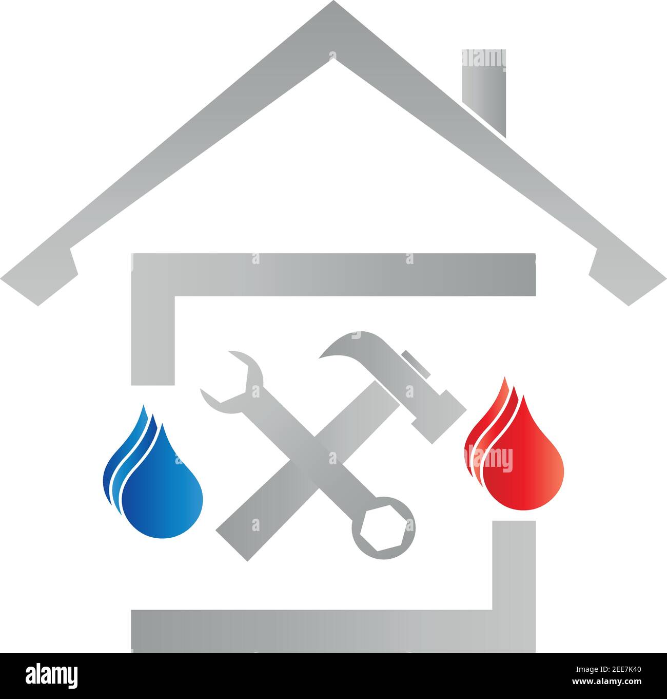 Haus, Wassertropfen, Flamme, Werkzeuge, Klempner, Klempner Logo, Logo Stock Vektor