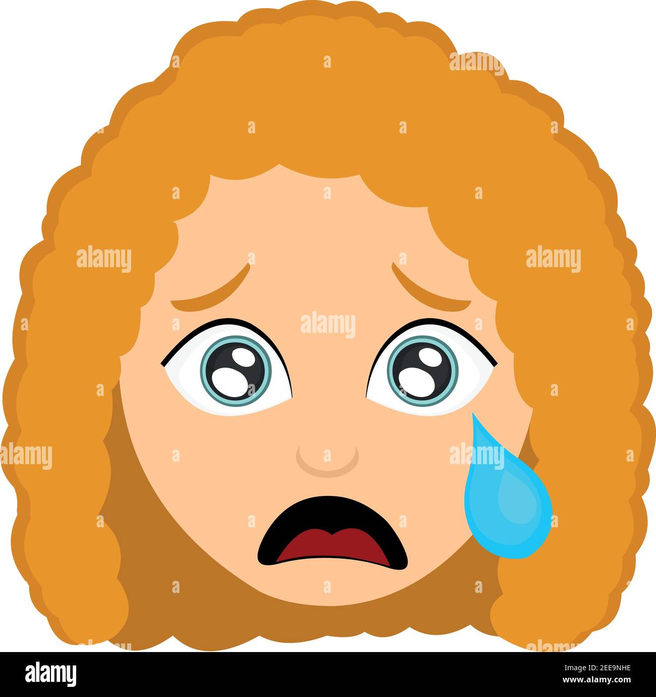 Vector Emoticon Illustration eines Mädchens Kopf mit einem traurigen Ausdruck und eine Träne fallen aus seinem Auge Stock Vektor