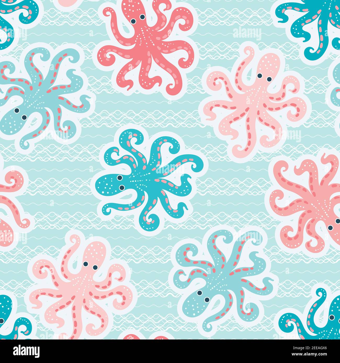Nahtloses Muster mit Oktopusse. Kinderdesign. Vektor Stock Vektor