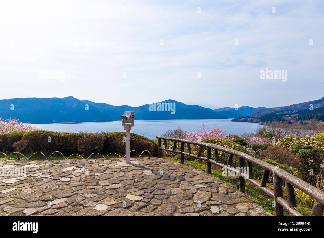 Mt. Fuji und Ashi-See in Hakone vom Hakone-Palast aus gesehen. Stockfoto