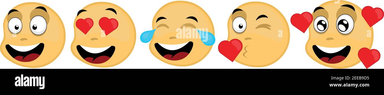 Vektor-Illustration von Emoticons mit Ausdrücken von Liebe und Glück Stock Vektor