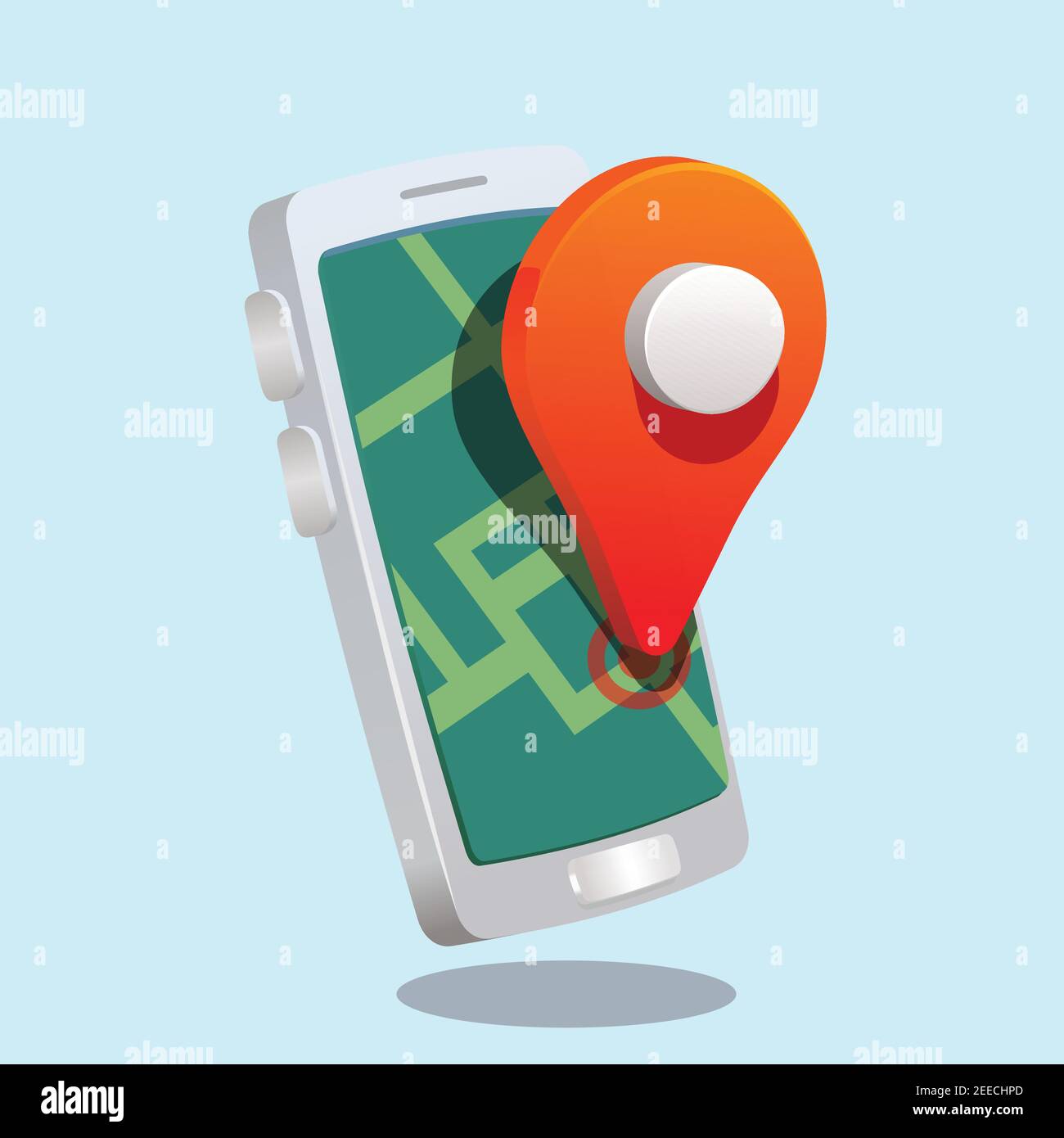 Karte Pin Position im Smartphone. Geo lokalisieren, Zeiger Symbol. 3D Stil wie Vektor-Illustration Stock Vektor