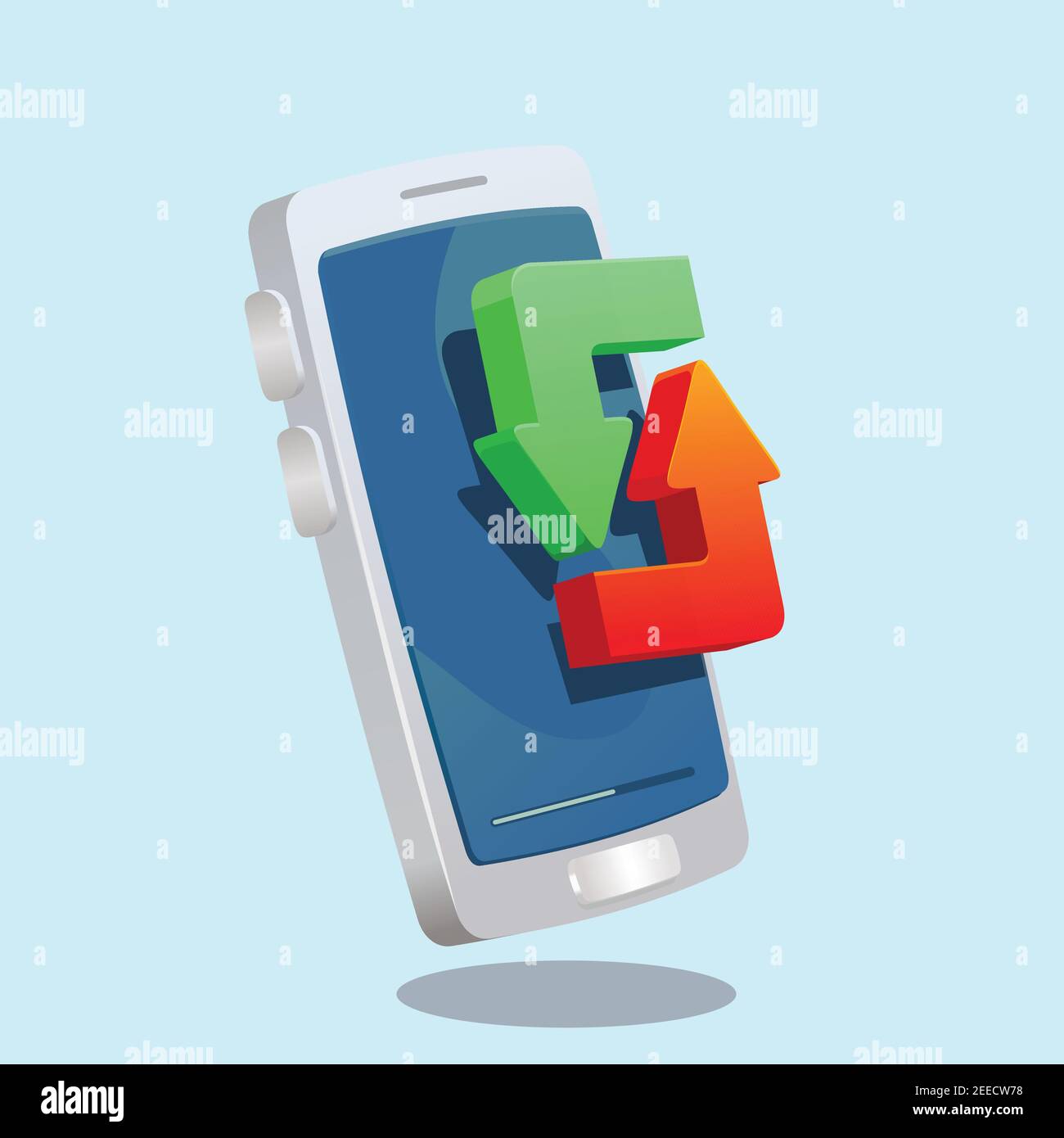 Pfeile nach oben und unten wiederholen Looping vor dem Smartphone symbol für 3D Vektorgrafik Stock Vektor